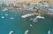 Aerial view of the bay, marina and buildings of Ancon - Lima, Peru; The beach and some exterior buildings in Ancon