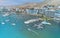 Aerial view of the bay, marina and buildings of Ancon - Lima, Peru; The beach and some exterior buildings in Ancon