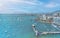 Aerial view of the bay, marina and buildings of Ancon - Lima, Peru; The beach and some exterior buildings in Ancon