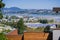 Aerial view of the bay and marina from the hills of Sausalito, San Francisco bay area, California