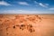 Aerial View of the Bayanzag Flaming Cliffs in the Gobi Desert, Mongolia