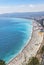 Aerial view of beach in City of Nice, Cote d\'Azure, France