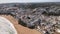 Aerial view of the beach, cliffs and white architecture of Albufeira, Portugal