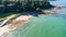 Aerial view on beach and coast of see in Helen\\\'s Bay, Northern Ireland. Drone shot sunny day