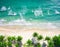 Aerial view beach with coconat palm trees and beautiful blue sea