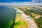 Aerial view of beach in Darlowko at the Baltic Sea