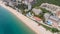 Aerial view of the beach and hotels in Golden Sands, Zlatni Piasaci. Popular summer resort near Varna, Bulgaria
