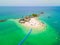 Aerial view of beach at Koh Khai, a small island, with crowd of people, tourists, blue turquoise seawater with Andaman sea in