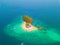 Aerial view of beach at Koh Khai, a small island, with crowd of people, tourists, blue turquoise seawater with Andaman sea in