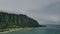 Aerial view of the beach and park at Kualoa with Ko'olau mountains, hawaii