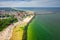 Aerial view of beach with people on Baltic Sea, Darlowko