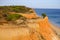 Aerial view on the beach Praia da Falesia Barranco das Belharucas. Region Faro, Algarve, Portugal