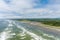 Aerial view of the beach at Seabrook, Washington in June 2023