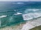 Aerial view of a beach, shore, waves crashing on the coast. Famara Beach. Lanzarote, Spain