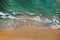 Aerial view of beach with waves rolling into the shore with copy space for travel, holidays vacation outdoor background, Andaman