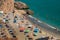 Aerial view of the beautiful beach of Nerja in Spain