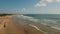 Aerial view beautiful beach with surfers, Bali, Kuta.