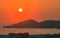 Aerial view of the beautiful bright sunset over the Manzanillo beach, Mexico