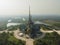 An aerial view of Beautiful Church at Luang Pho Sot Thammakayaram temple in Ratchaburi