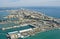 Aerial view of the beautiful city of Cadiz, port, city center, parks and avenues