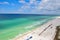 Aerial View of a Beautiful Clear Water Beach on a Sunny Day