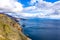 Aerial view of the beautiful coast at Malin Beg with Slieve League in the background in County Donegal, Ireland