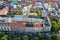 Aerial view of beautiful colorful old buildings in Helsinki,Finland. Fall color trees and sunshine.