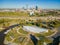 Aerial view of the beautiful downtown cityscape and Boathouse District