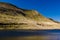 Aerial view of a beautiful glacially formed lake in a rural setting Llyn y Fan Fawr