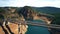 Aerial view of beautiful highway viaduct and dam in highland area of Spain