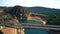 Aerial view of beautiful highway viaduct and dam in highland area of Spain