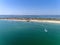 Aerial view of beautiful ilha do Farol lighthouse island, in Algarve. Portugal.