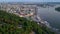 Aerial view beautiful Kyiv cityscape river station, postal and contract area