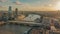 Aerial view of the beautiful landmarks of London, United Kingdom under a soft evening light