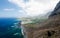 Aerial view of beautiful landscape with mountains, black volcanic beach, Atlantic ocean. Buenavista del Norte, Tenerife, Canarias.