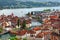 Aerial view of beautiful Lucerne City by lakeside with wooden Chapel Bridge Kapellbrucke
