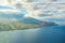 Aerial view of the beautiful Maui Island under the cloudy sky in Hawaii