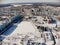 Aerial view of the beautiful military city of Krasnoznamensk in the Moscow region in winter in sunny day