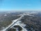 Aerial view of the beautiful military city of Krasnoznamensk in the Moscow region in winter in sunny day