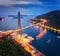 Aerial view of beautiful modern bridge at night in Dubrovnik