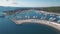 Aerial view of beautiful modern marine of Sukosan densely packed with sailing boats and yachts, Marina Dalmacija.