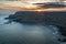 Aerial view on a beautiful morning with sunrise at Giants Causeway, the famous landmark in Northern Ireland UK