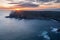 Aerial view on a beautiful morning with sunrise at Giants Causeway, the famous landmark in Northern Ireland UK