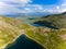 Aerial view of beautiful mountain lakes in North Wales Llyn Glaslyn, Snowdonia, Wales