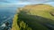 Aerial view of the beautiful Mykines island in Faroe Islands