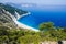 Aerial View of beautiful Myrtos Bay and Beach on Kefalonia Island, Greece