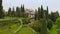 Aerial view beautiful natural green landscapes luxury villa on shores Lake Garda luxurious island in Italy resort town