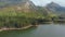 Aerial view beautiful nature with mountains and hills by Lake Mattupetty. Kerala State. Near the city of Munar.