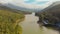 Aerial view beautiful nature with mountains and hills by Lake Mattupetty. Kerala State. Near the city of Munar.