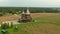 Aerial view beautiful panorama flight over a wooden old church